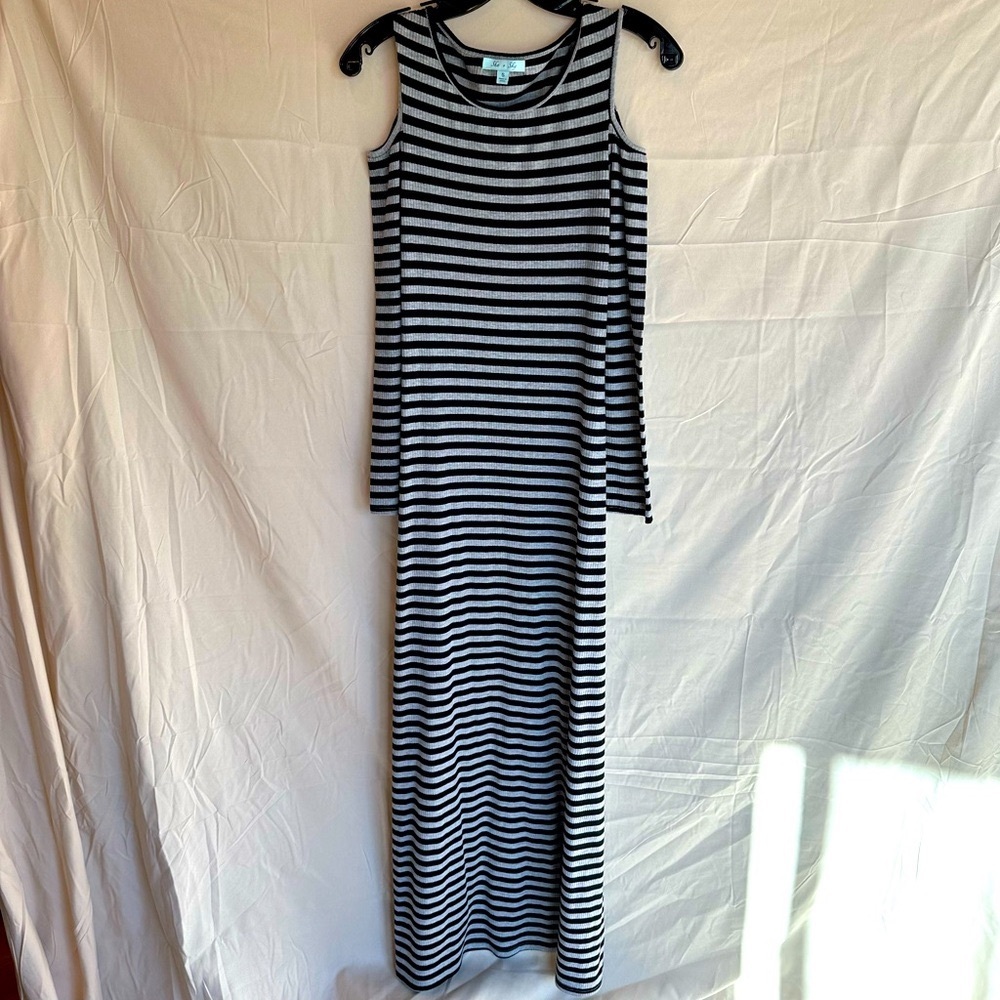 She + Sky cold shoulder long sleeve striped maxi dress